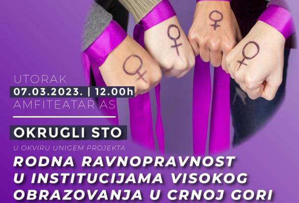 Okrugli sto „Rodna ravnopravnost u institucijama visokog obrazovanja u Crnoj Gori“